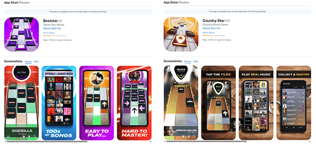 【図】「Beatstar」「Country Star」のApp Storeスクリーンショット