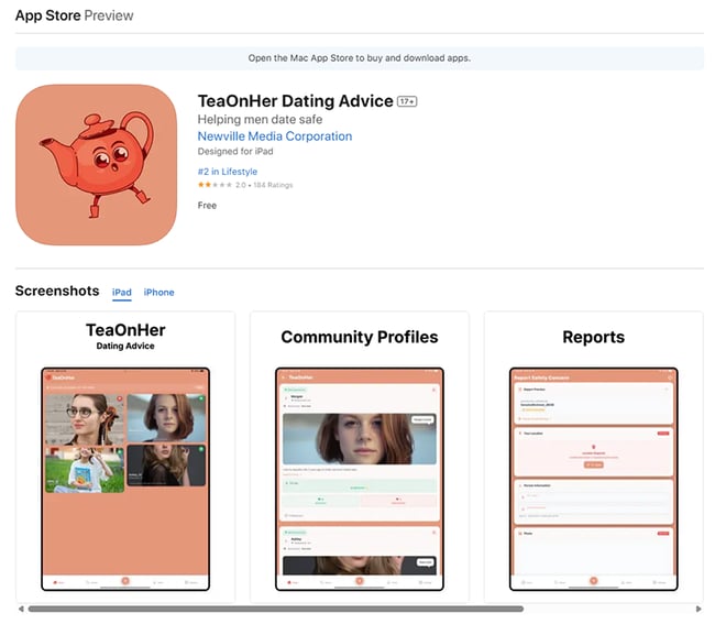 【図】「TeaOnHer Dating Adviece」のApp Storeスクリーンショット