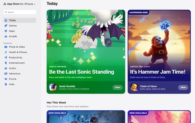 【図】Web版 App Storeのスクリーンショット