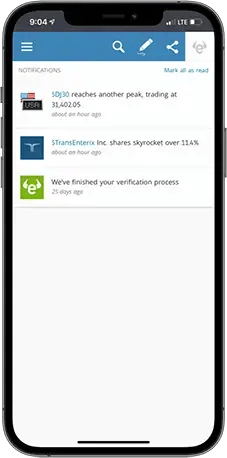 【図】「eToro」のプッシュ通知のカスタマイズ画面のスクリーンショット