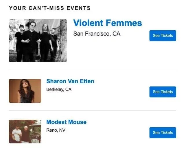 【図】「Ticketmaster」のパーソナライズされたメールのスクリーンショット