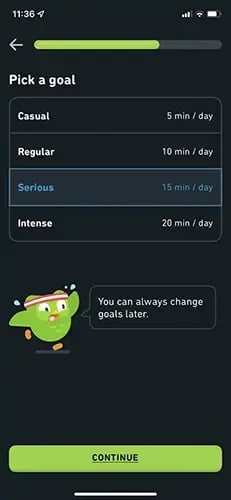 【図】Duolingo」のオンボーディングのスクリーンショット