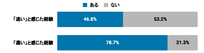 （グラフ）表示速度が「速い」と感じた経験／「遅い」と感じた経験