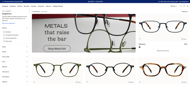 Warby Parkerの商品一覧