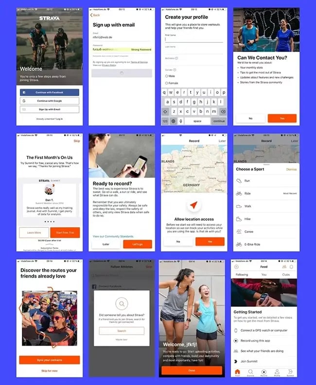 【図】「Strava」のオンボーディング画面