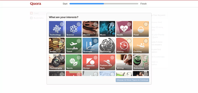 【図】Quoraのオンボーディングのスクリーンショット