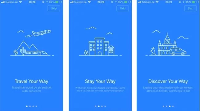 【図】Trip.comのオンボーディングのスクリーンショット
