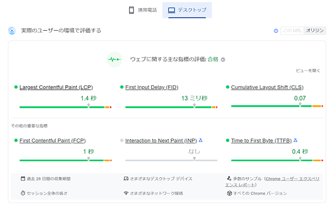 「ウェブに関する主な指標の評価」の画面例